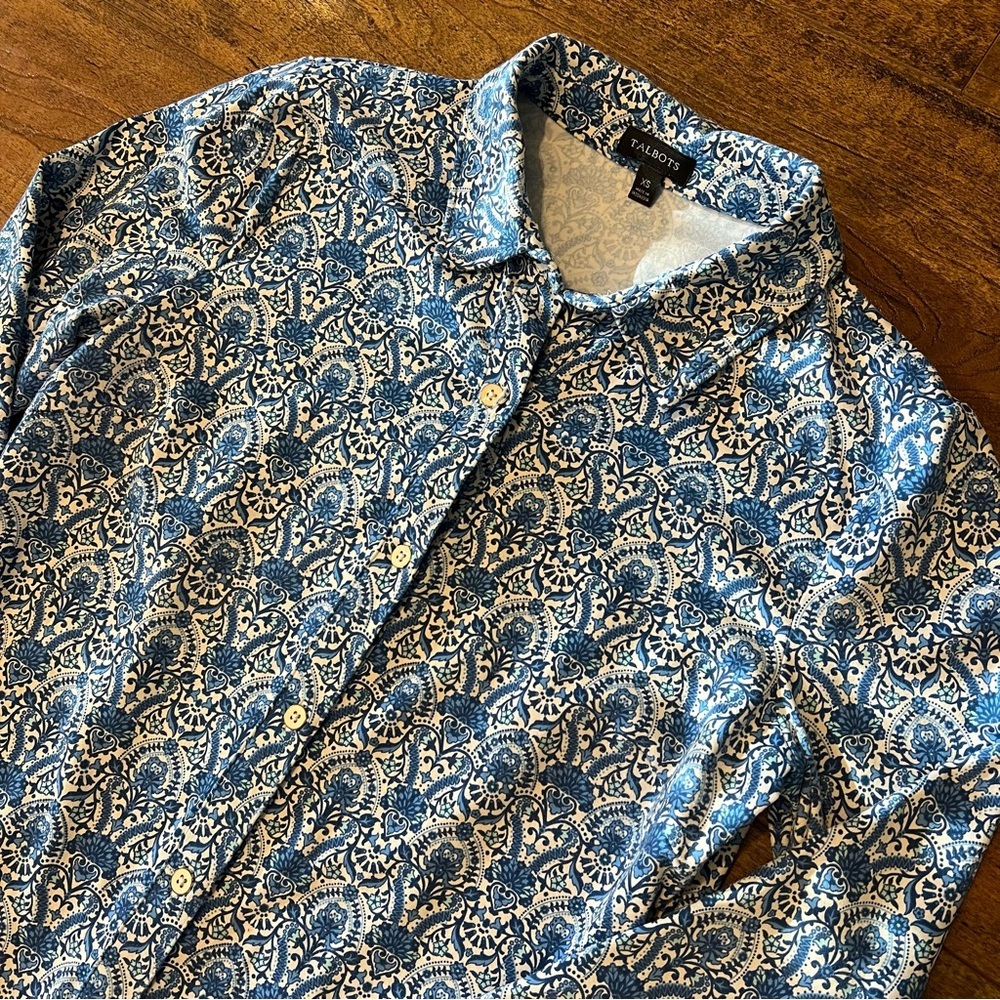 TALBOTS Women’s Paisley 3/4 Sleeve Nylon Spandex Top Size XS EUC